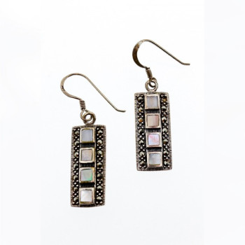 925 Sterling Silver Mother OF Pearl & Marcasites Earrings