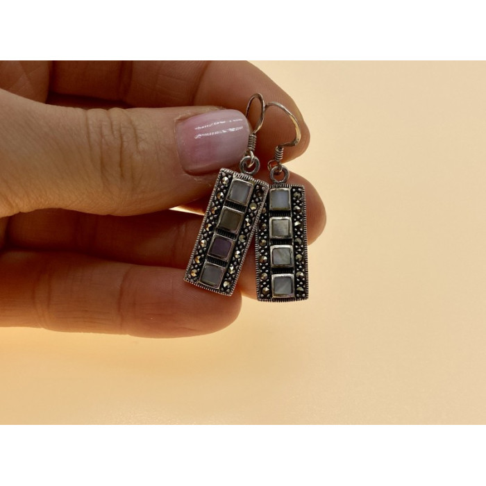 925 STERLING SILVER MOTHER OF PEARL & MARCASITES EARRINGS