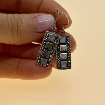 925 Sterling Silver Mother OF Pearl & Marcasites Earrings