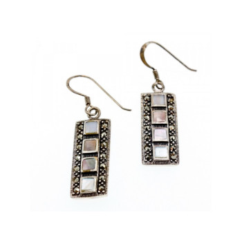 925 STERLING SILVER MOTHER OF PEARL & MARCASITES EARRINGS