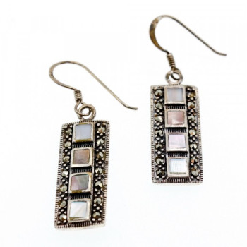 925 Sterling Silver Mother OF Pearl & Marcasites Earrings