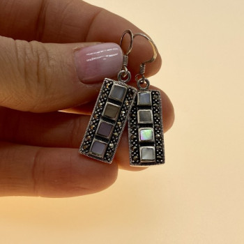 925 Sterling Silver Mother OF Pearl & Marcasites Earrings