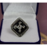 925 Sterling Silver Black Jade, Colorless Sapphire & Marcasite Ring Size 5.5