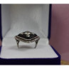 925 Sterling Silver Black Jade, Colorless Sapphire & Marcasite Ring Size 5.5