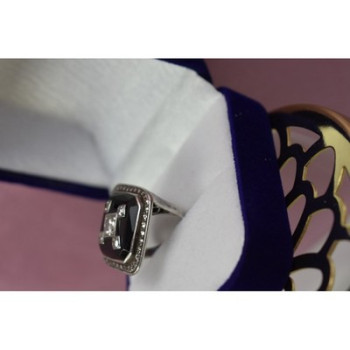 925 STERLING SILVER BLACK JADE, COLORLESS SAPPHIRE & MARCASITE RING SIZE 5.5