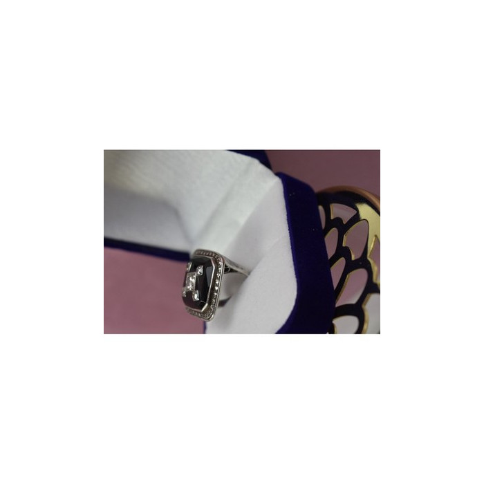 925 STERLING SILVER BLACK JADE, COLORLESS SAPPHIRE & MARCASITE RING SIZE 5.5