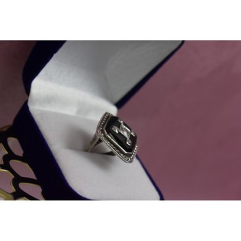 925 STERLING SILVER BLACK JADE, COLORLESS SAPPHIRE & MARCASITE RING SIZE 5.5
