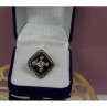 925 Sterling Silver Black Jade, Colorless Sapphire & Marcasite Ring Size 5.5