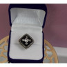925 Sterling Silver Black Jade, Colorless Sapphire & Marcasite Ring Size 5.5