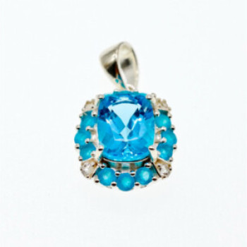 925 Sterling Silver Topaz & Beryl Pendant
