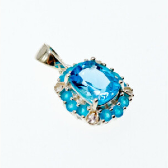 925 Sterling Silver Topaz & Beryl Pendant