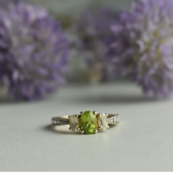 925 Sterling Silver Peridot & Colorless Quartz Ring Size 8