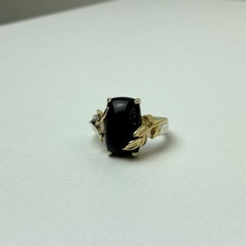 925 Sterling Silver Gold Plated Black Onyx Ring Size 8.5