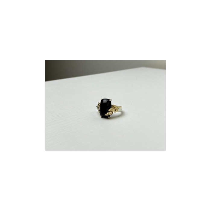 925 Sterling Silver Gold Plated Black Onyx Ring Size 8.5