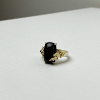 925 Sterling Silver Gold Plated Black Onyx Ring Size 8.5