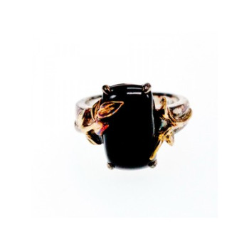 925 Sterling Silver Gold Plated Black Onyx Ring Size 8.5