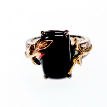 925 Sterling Silver Gold Plated Black Onyx Ring Size 8.5