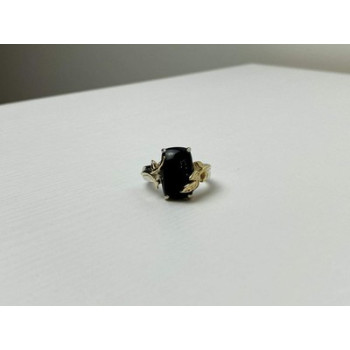 925 Sterling Silver Gold Plated Black Onyx Ring Size 8.5