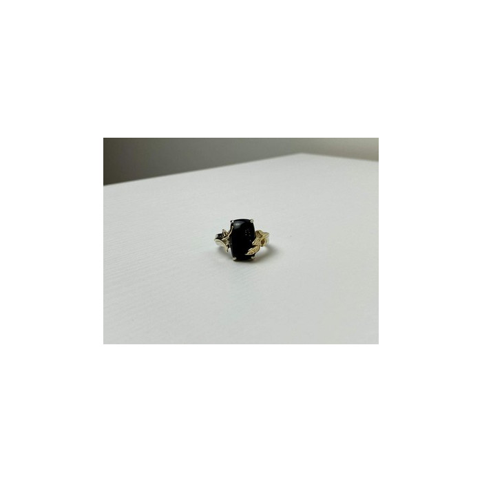 925 Sterling Silver Gold Plated Black Onyx Ring Size 8.5