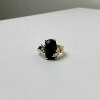 925 Sterling Silver Gold Plated Black Onyx Ring Size 8.5