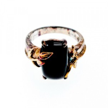 925 Sterling Silver Gold Plated Black Onyx Ring Size 8.5
