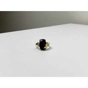 925 Sterling Silver Gold Plated Black Onyx Ring Size 8.5