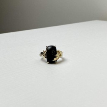 925 Sterling Silver Gold Plated Black Onyx Ring Size 8.5