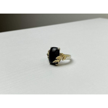 925 Sterling Silver Gold Plated Black Onyx Ring Size 8.5