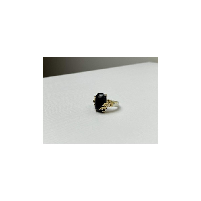 925 Sterling Silver Gold Plated Black Onyx Ring Size 8.5