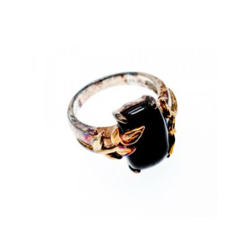 925 Sterling Silver Gold Plated Black Onyx Ring Size 8.5
