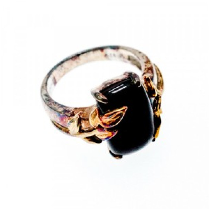 925 Sterling Silver Gold Plated Black Onyx Ring Size 8.5