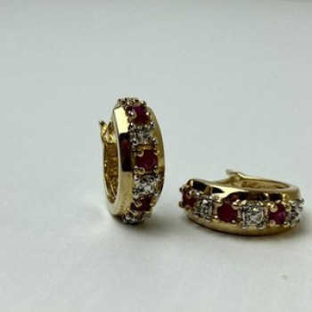 925 Sterling Silver Gold Plated Ruby Earrings