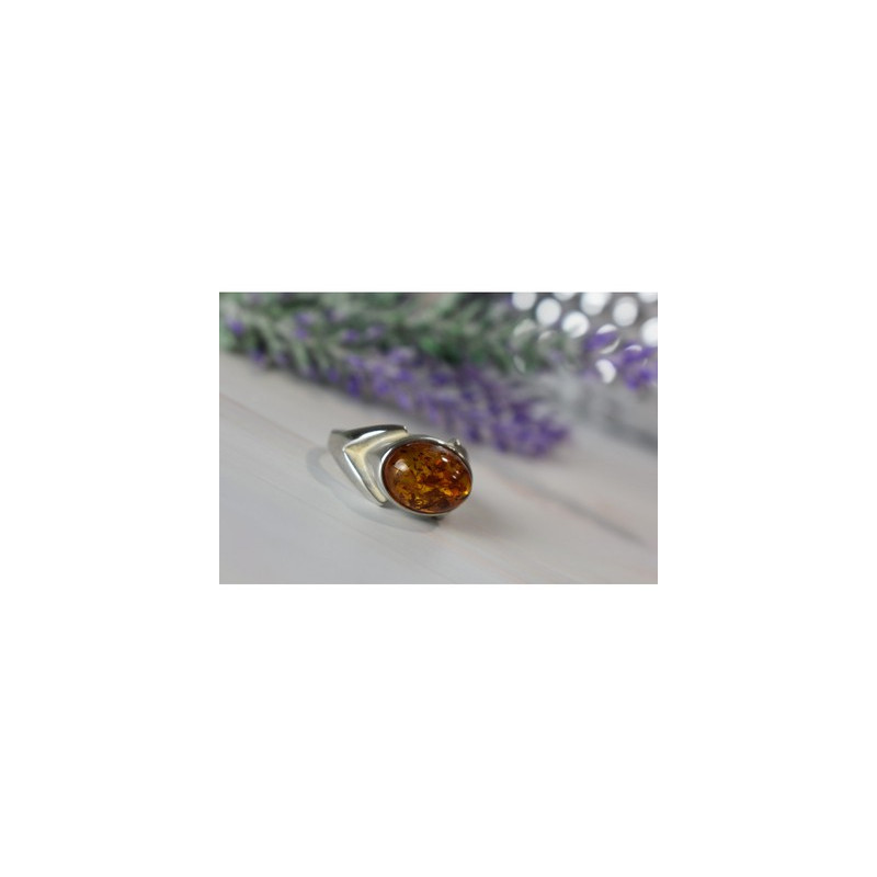 925 Sterling Silver Amber Ring Size 8.5