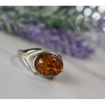 925 Sterling Silver Amber Ring Size 8.5