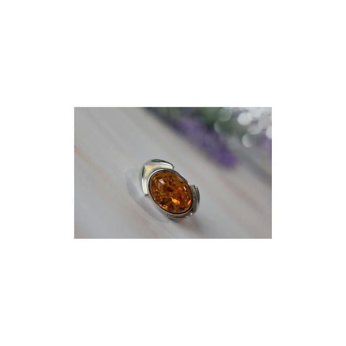 925 Sterling Silver Amber Ring Size 8.5