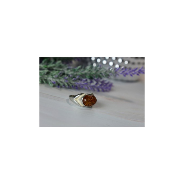 925 Sterling Silver Amber Ring Size 8.5