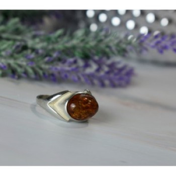 925 Sterling Silver Amber Ring Size 8.5