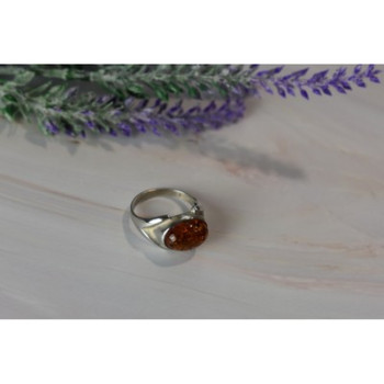 925 Sterling Silver Amber Ring Size 8.5