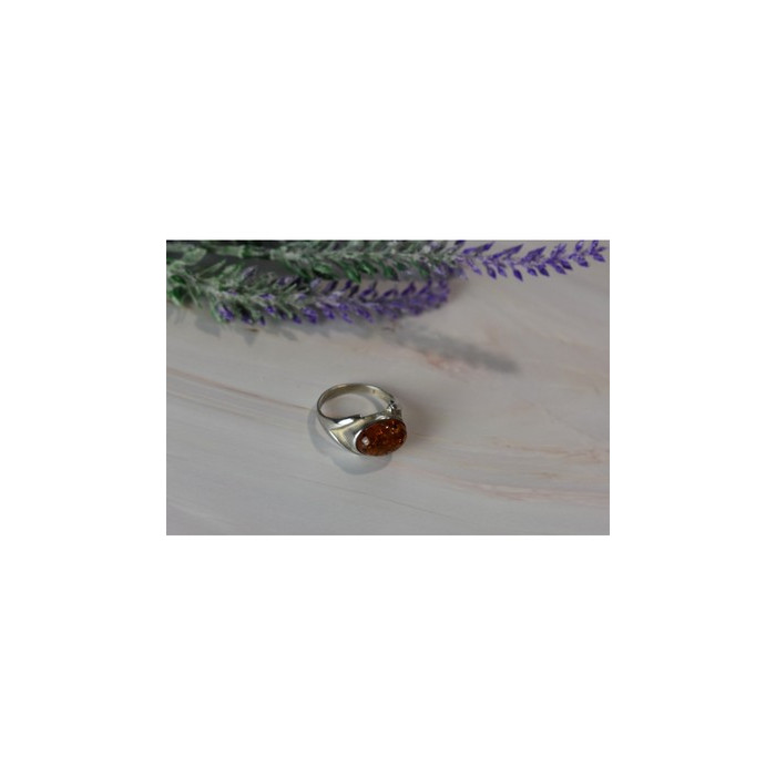 925 Sterling Silver Amber Ring Size 8.5