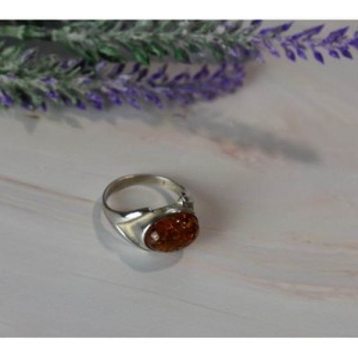 925 Sterling Silver Amber Ring Size 8.5