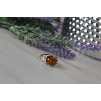 925 Sterling Silver Amber Ring Size 8.5