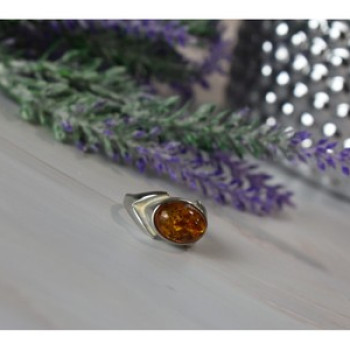925 Sterling Silver Amber Ring Size 8.5
