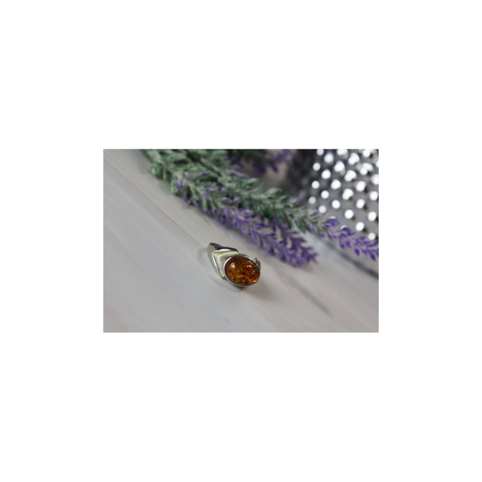 925 Sterling Silver Amber Ring Size 8.5