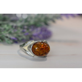 925 Sterling Silver Amber Ring Size 8.5