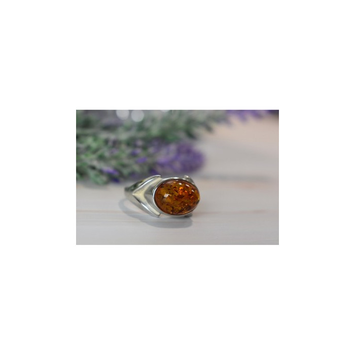 925 Sterling Silver Amber Ring Size 8.5