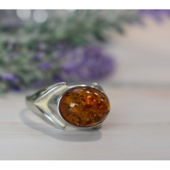 925 Sterling Silver Amber Ring Size 8.5