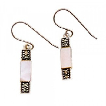 925 Sterling Silver Pink Mother of Pearl & Marcasites Earrings