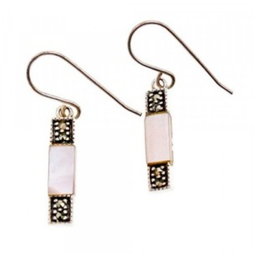 925 Sterling Silver Pink Mother of Pearl & Marcasites Earrings