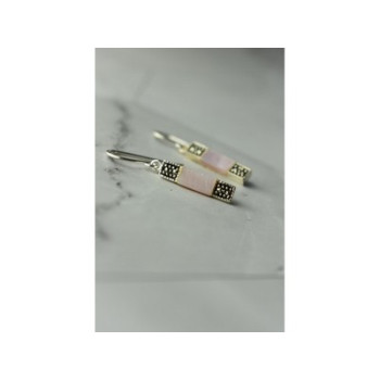 925 Sterling Silver Pink Mother of Pearl & Marcasites Earrings