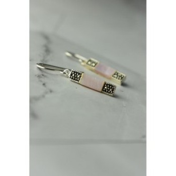 925 Sterling Silver Pink Mother of Pearl & Marcasites Earrings
